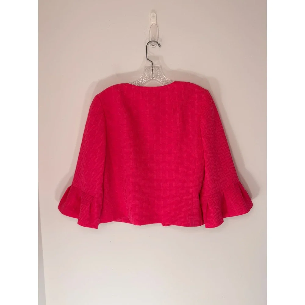 Nine West Dress Blazer Set Pink Textured Pleated Bell Sleeve Office Work Size 10